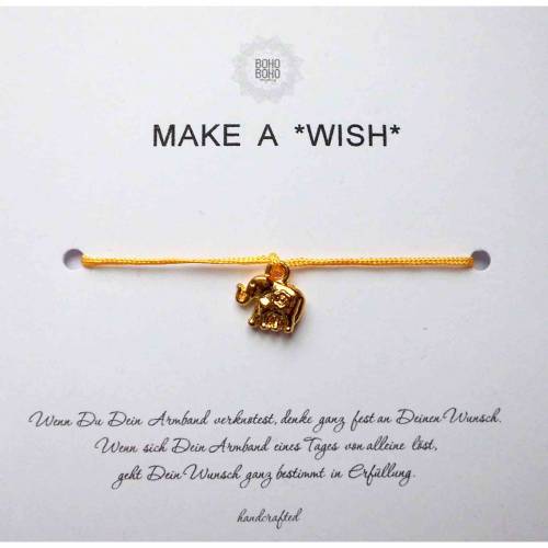 Make A *Wish* - Wunscharmband/Glücksarmband * Elefant Gold * Yoga  Boho Schmuck