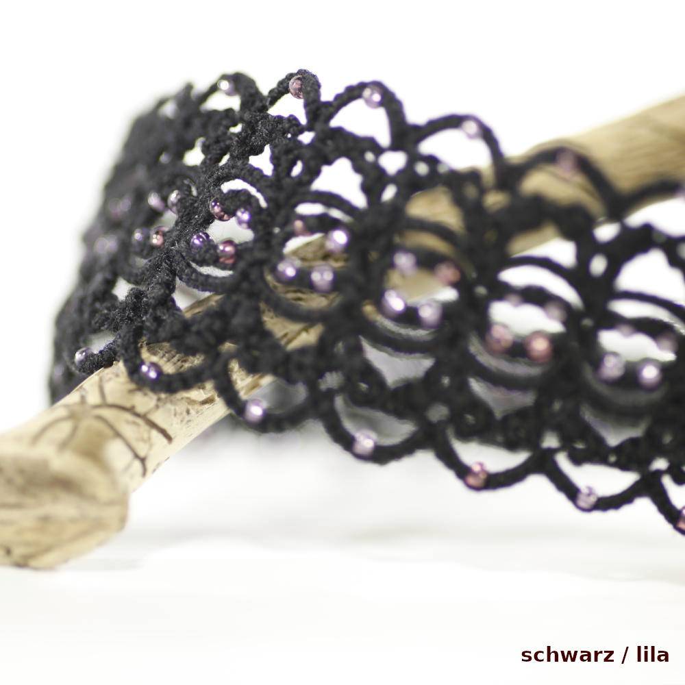 Haarband DeLuxe aus Baumwolle mit vielen kleinen Perlen und breitem Gummi längenverstellbar Bild 1