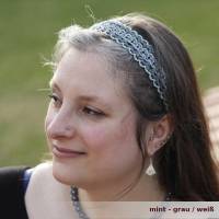 Haarband DeLuxe aus Baumwolle mit vielen kleinen Perlen und breitem Gummi längenverstellbar Bild 3