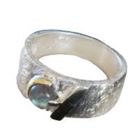 Labradorit Ring Gr. 49 925er Sterling Silber gebürstet mit Goldauflage Bild 1