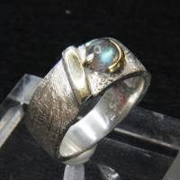 Labradorit Ring Gr. 49 925er Sterling Silber gebürstet mit Goldauflage Bild 3
