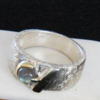 Labradorit Ring Gr. 49 925er Sterling Silber gebürstet mit Goldauflage Bild 8