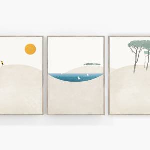 Set von 3 sommerlichen Kunstdrucken, Sonne und Meer Kunstdruck, Strand Kunstdrucke Bild 1