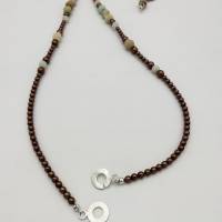 Lange Perlen-Halskette mit Naturstein-Perlen in braun silber türkis 70 cm handgemachtes Unikat Bild 4
