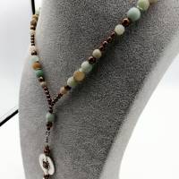 Lange Perlen-Halskette mit Naturstein-Perlen in braun silber türkis 70 cm handgemachtes Unikat Bild 6