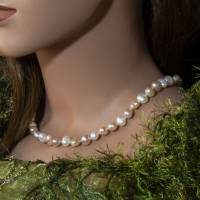 kleine echte Perlen Halskette, natürliche weiße rosa lachsfarbige Süßwasser Perle Halskette, echte H Bild 1