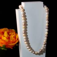 kleine echte Perlen Halskette, natürliche weiße rosa lachsfarbige Süßwasser Perle Halskette, echte H Bild 3