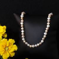 kleine echte Perlen Halskette, natürliche weiße rosa lachsfarbige Süßwasser Perle Halskette, echte H Bild 4