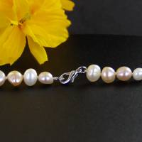 kleine echte Perlen Halskette, natürliche weiße rosa lachsfarbige Süßwasser Perle Halskette, echte H Bild 5