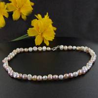 kleine echte Perlen Halskette, natürliche weiße rosa lachsfarbige Süßwasser Perle Halskette, echte H Bild 7