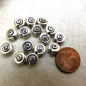 15 kleine Schnecken Zwischenteile Perlen, silberfarbenes Metall - 8x4mm - Schmuckmaterial - Spacer - silber Bild 1