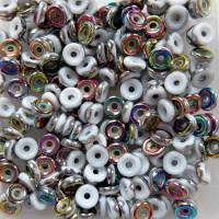 50 flache runde Glasperlen, wheel beads - weiß vitrail Bild 1