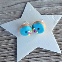 Ohrstecker Donut blau mit bunten Streuseln Ohrringe handmodelliert aus Fimo witziger Ohrschmuck aus Polymer Clay Bild 5