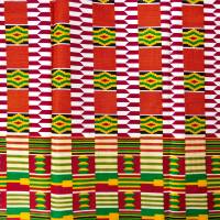 Wachsdruck-Stoff - 50cm/Einheit - rot grün gelb - leichter afrikanischer Wachsbatik Baumwollstoff - Kente Muster Bild 1