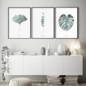 Set von 3 botanischen Kunstdrucken, Blätter Kunstdruck, skandinavische Wandkunst, Wohnzimmer Drucke, Bild 1
