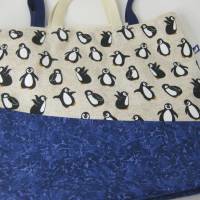 Stofftasche Pinguin aus Baumwolle mit vier Henkeln für Einkauf und Freizeit Bild 2