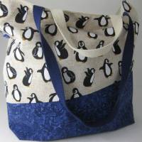 Stofftasche Pinguin aus Baumwolle mit vier Henkeln für Einkauf und Freizeit Bild 4