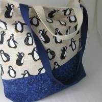 Stofftasche Pinguin aus Baumwolle mit vier Henkeln für Einkauf und Freizeit Bild 6