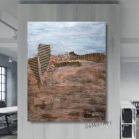 Abstraktes Landschaftbild in Acrylfarben mit tiefer Struktur in Erdtönen, Wandbild, Wohnraumdekoration Bild 1