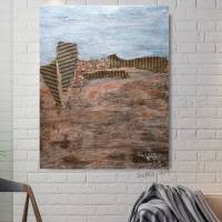 Abstraktes Landschaftbild in Acrylfarben mit tiefer Struktur in Erdtönen, Wandbild, Wohnraumdekoration Bild 3