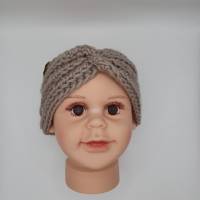 3x Kinder Twist Stirnband gehäkelt, beige, grau und rostbraun, 41 cm Umfang, 2-3 Monate Bild 2