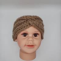 3x Kinder Twist Stirnband gehäkelt, beige, grau und rostbraun, 41 cm Umfang, 2-3 Monate Bild 3