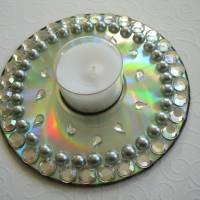 Teelichthalter CD Upcycling silber Bild 1