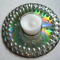 Teelichthalter CD Upcycling silber Bild 2