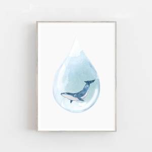 Aquarellwal-Druck, Kinderzimmerdruck, Walillustration Bild 1