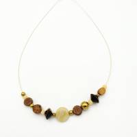 Perlen-Halskette im Materialmix in braun gold vanille 42 cm plus Verlängerung handgemachtes Unikat Bild 1
