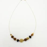 Perlen-Halskette im Materialmix in braun gold vanille 42 cm plus Verlängerung handgemachtes Unikat Bild 2