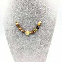 Perlen-Halskette im Materialmix in braun gold vanille 42 cm plus Verlängerung handgemachtes Unikat Bild 4