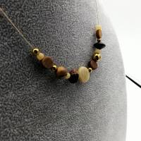 Perlen-Halskette im Materialmix in braun gold vanille 42 cm plus Verlängerung handgemachtes Unikat Bild 6