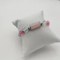 Perlen-Armband mit Naturstein und Edelstahl in transparent rosa silber 19cm plus Verlängerungskette handgemachtes Unikat Bild 5