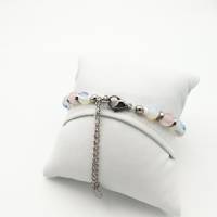 Perlen-Armband mit Naturstein und Edelstahl in transparent rosa silber 19cm plus Verlängerungskette handgemachtes Unikat Bild 6