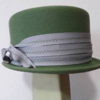 Filzhut Zylinder Grün mit grauem Ripsband - B-Ware Bild 6