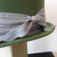 Filzhut Zylinder Grün mit grauem Ripsband - B-Ware Bild 9