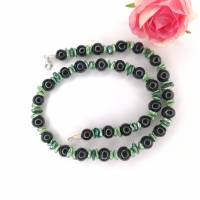 grüne und fast schwarze echte Süßwasser Perlenkette mit Silber Karabinerverschluss 50 cm lang Bild 5