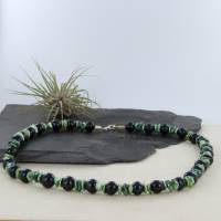 grüne und fast schwarze echte Süßwasser Perlenkette mit Silber Karabinerverschluss 50 cm lang Bild 7