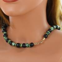 grüne und fast schwarze echte Süßwasser Perlenkette mit Silber Karabinerverschluss 50 cm lang Bild 9