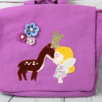 Kindergartentasche Rucksack Fee mit Reh 100% Baumwolle brombeer / lila mit abnehmbaren Rucksackträgern Bild 1