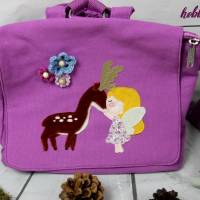 Kindergartentasche Rucksack Fee mit Reh 100% Baumwolle brombeer / lila mit abnehmbaren Rucksackträgern Bild 2