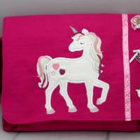 Kindergartentasche Schultertasche Einhorn 100% Baumwolle pink ca. 25 x 21x  8 cm personalisierbar Bild 1
