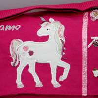 Kindergartentasche Schultertasche Einhorn 100% Baumwolle pink ca. 25 x 21x  8 cm personalisierbar Bild 2