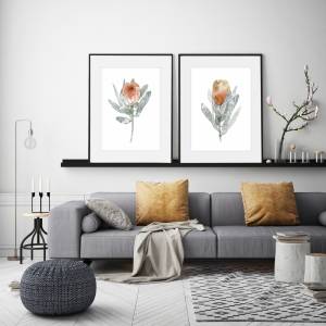 Set von 2 Protea Blüten Kunstdrucken, botanische Kunstdrucke, orange Blumen Wandkunst Bild 6