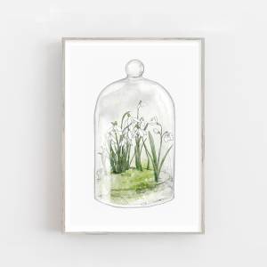 Schneeglöckchen Terrarium Fine Art Print, Frühlingsdruck, weiße Blumen Kunstdruck Bild 1