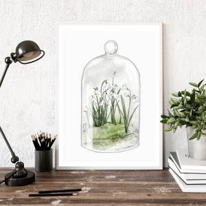 Schneeglöckchen Terrarium Fine Art Print, Frühlingsdruck, weiße Blumen Kunstdruck Bild 6