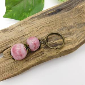 Schlüsselanhänger - handgemachte rosa Keramikperlen rosé glasiert, bronze - Schlüsselring Bild 2