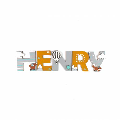 Holzbuchstaben Heißluftballon und Füchse