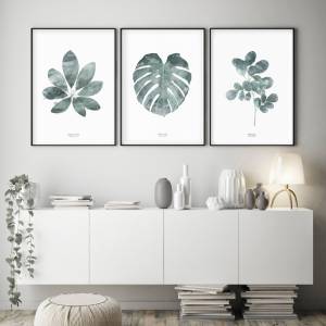 Set von 3 botanischen Kunstdrucken, Blätter Kunstdruck, skandinavische Wandkunst, Wohnzimmer Drucke, Schlafzimmer Bild 1